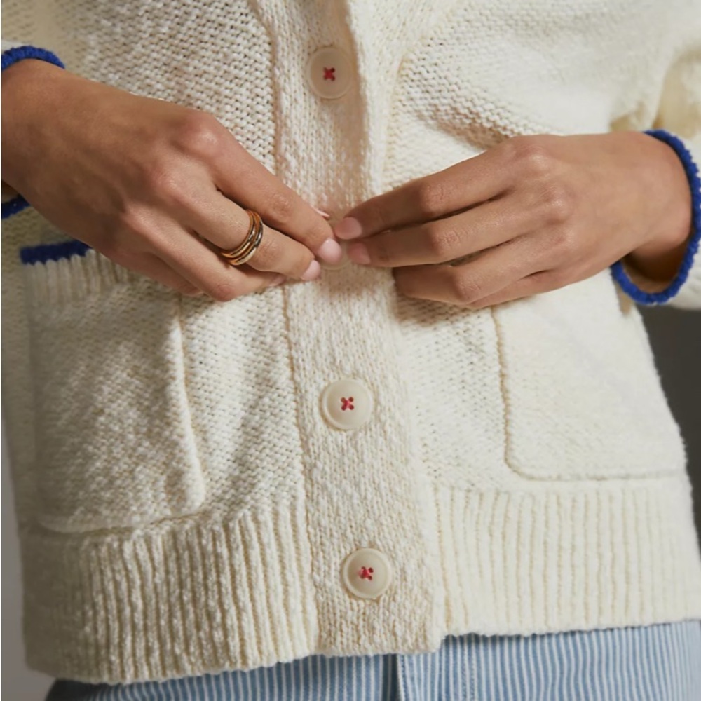 NWOT Maeve Anthropologie Blue/Ivory Lobster Small (Oversized) Cardigan 🦞 - Picture 4 of 7